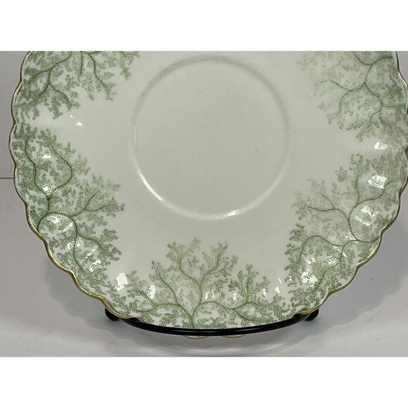 Spode Green Coral Cream Soup Bowl & Saucer Set Gold Trim EUC Rare Vintage - Picture 12 of 12